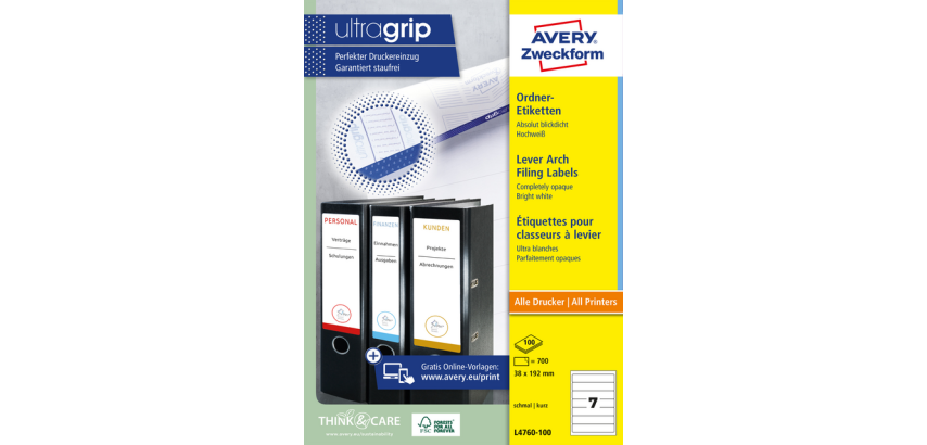 Etiquette dorsale Avery Small 38x192mm adhésive blanc 100 feuilles