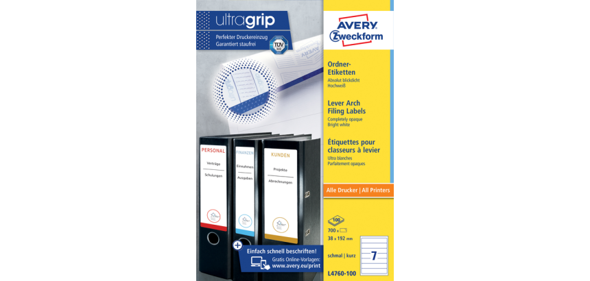 Etiquette dorsale Avery Small 38x192mm adhésive blanc 100 feuilles