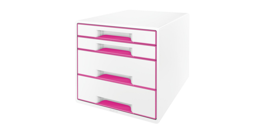 Module tiroirs Leitz WOW 4 tiroirs blanc/rose