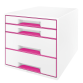 Module tiroirs Leitz WOW 4 tiroirs blanc/rose