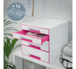 Leitz WOW drawer module 4 drawers white/pink