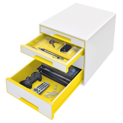 Bloc de classement Leitz WOW Cube 4 tiroirs blanc/jaune
