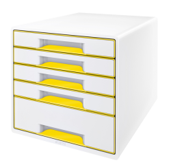 Bloc de classement Leitz WOW Cube 5 tiroirs blanc/jaune