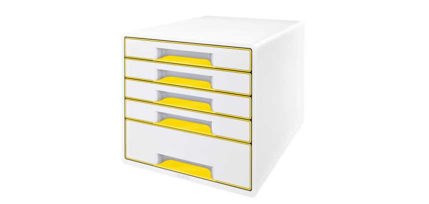 Bloc de classement Leitz WOW Cube 5 tiroirs blanc/jaune