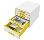 Bloc de classement Leitz WOW Cube 5 tiroirs blanc/jaune