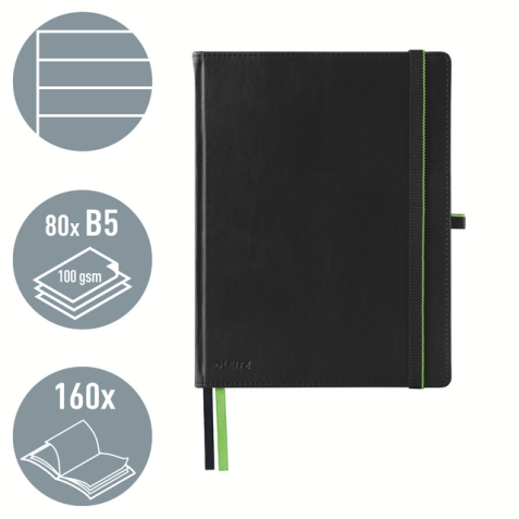 Notitieboek Leitz Complete 187x242mm lijn 160 pagina's 100gr zwart