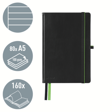 Notitieboek Leitz Complete A5 lijn 160 pagina's 100gr zwart