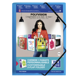 Chemise à élastique Oxford Polyvision A4 pochette d'insertion 3 rabats PP bleu