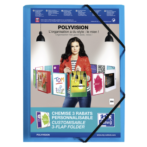 Elastomap Oxford Polyvision A4 met insteektas 3 kleppen PP blauw