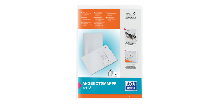 Dossier Oxford A4 avec pochette 2 rabats PP 0,5mm blanc