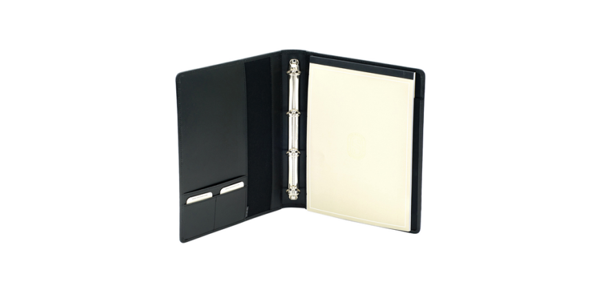 Van der Spek Konferenzmappe A4, 4 Ringe, 25mm Mec-O, genarbtes schwarzes Leder