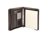 Schrijfmap van der Spek A4 4-rings 25mm O-mechaniek + rits leer met nerf bruin