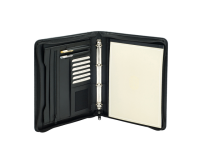 Conférencier Van der Spek A4 4 anneaux méc-O + zip cuir nervuré noir