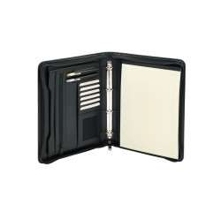 Conférencier Van der Spek A4 4 anneaux méc-O + zip cuir nervuré noir