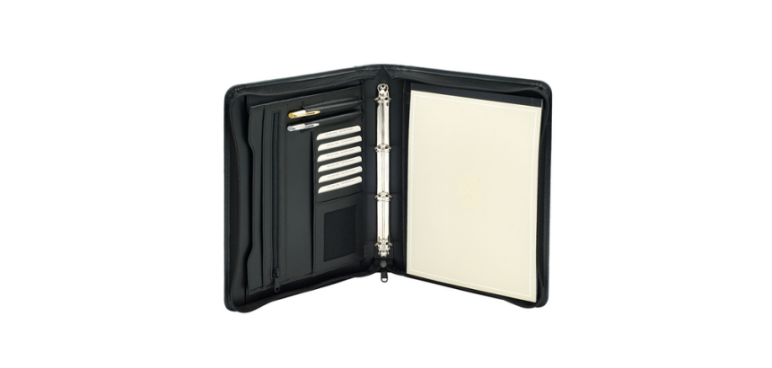 Conférencier Van der Spek A4 4 ann 25mm méc-O zip cuir nervuré noir