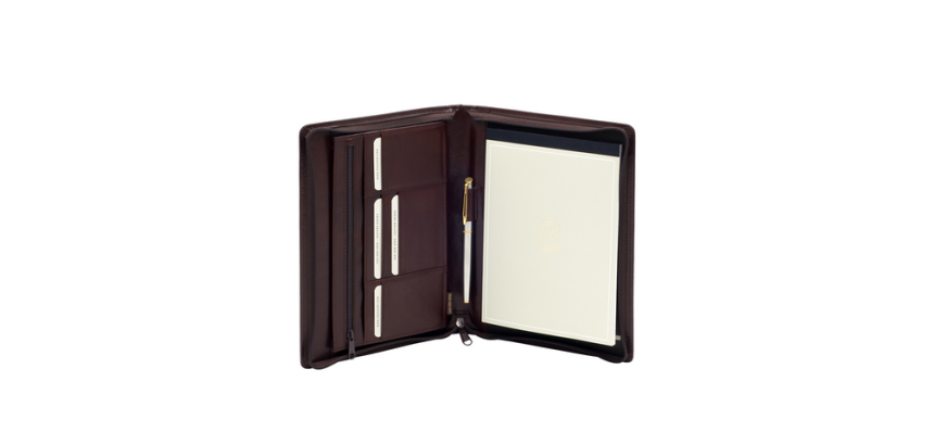Conférencier Van Der Spek 358 A5 cuir buffle avec zip marron