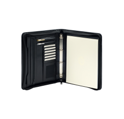 Conférencier Van der Spek A4 cuir buffle 4 anneaux 25mm méc-O + zip noir