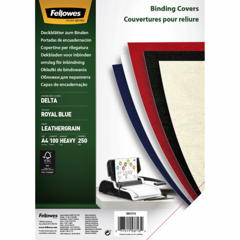 Couverture Fellowes A4 similicuir bleu roi 100 pièces