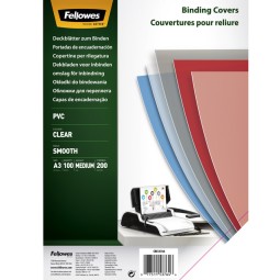 En_tapa de encuadernacion fellowes din a3 pvc transparente cristal 200 micras pack de 100 unidades