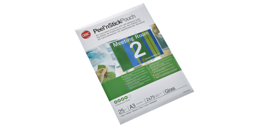 GBC A3 Self-Adhesive Laminating Pouches 2x75 Microns 25 Pieces
