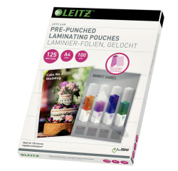 Pochette de plastification Leitz iLAM A4 bande perforée 2x125 microns EVA 100 pièces