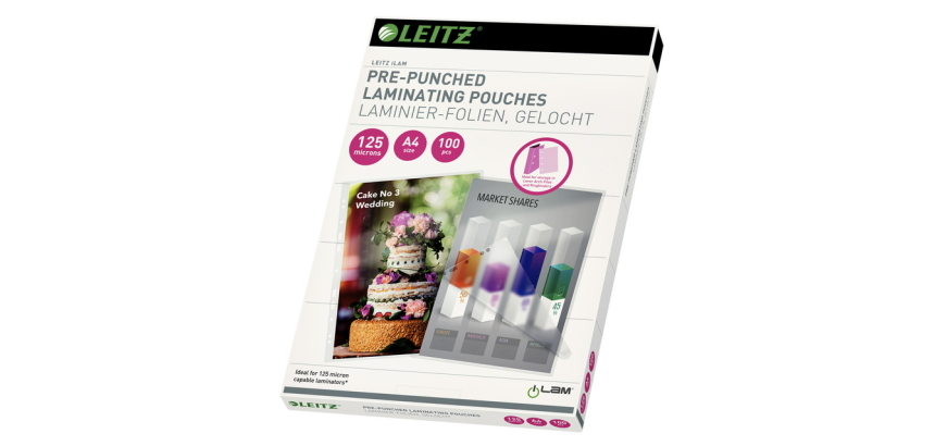 Lamineerhoes Leitz iLAM A4 met perforatieband 2x125micron EVA 100 stuks
