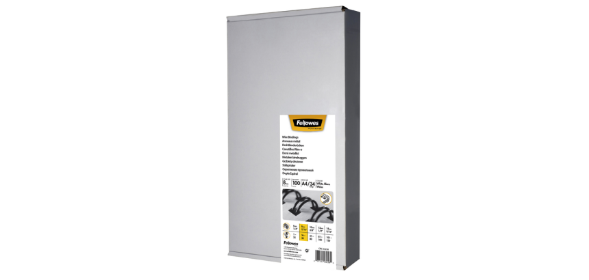 Peigne métallique Fellowes 8mm 34 anneaux A4 argent 100 pièces