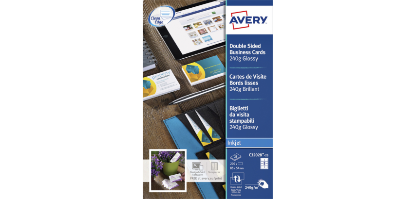 AVERY Quick and Clean business cards, glossy, 200 cards, 250 g m²