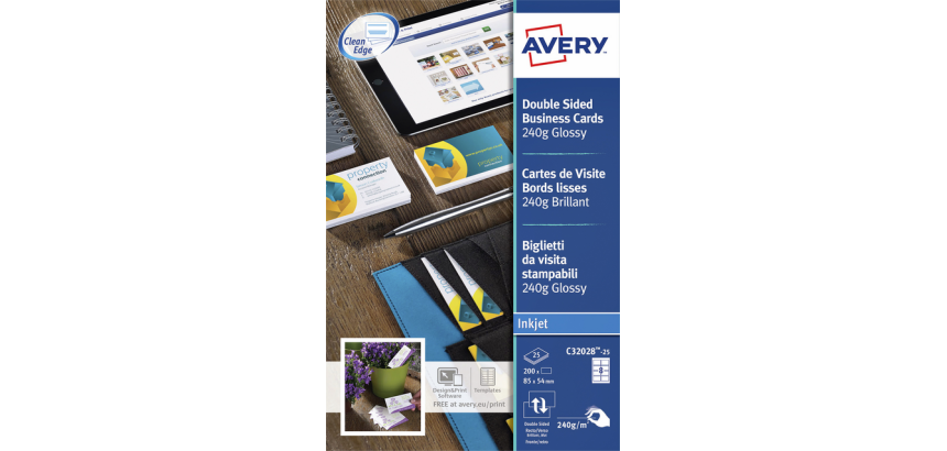 AVERY Quick and Clean business cards, glossy, 200 cards, 250 g m²