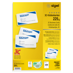 Cartes de visite Sigel 85x55mm uni 225g coins arrondis blanc 100 pièces