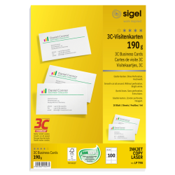 Cartes de visite Sigel 85x55mm uni 190g coins arrondis blanc 100 pièces