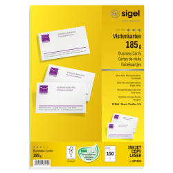 Cartes de visite Sigel 85x55mm uni 185g blanc 150 pièces