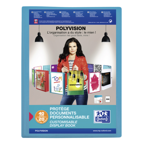 Album de présentation Oxford Polyvision A4 20 pochettes PP bleu