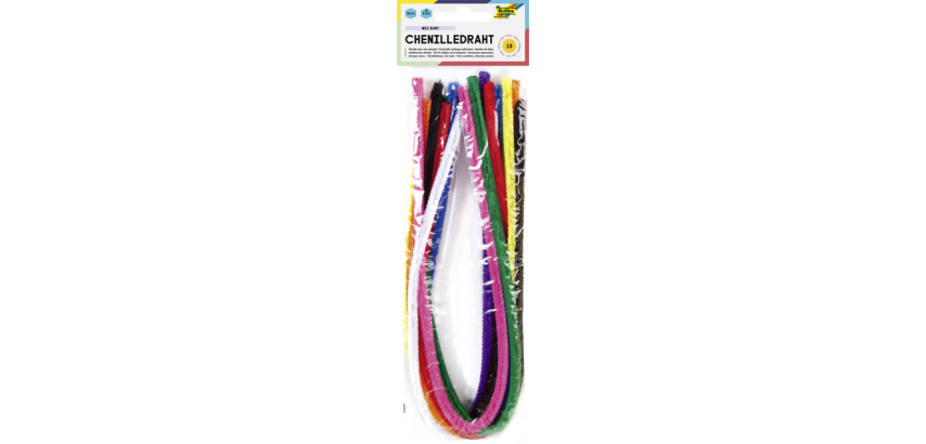 Fil chenille Folia 50cm diamètre 8mm 10 pièces assorti