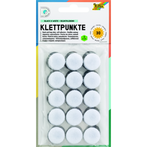 Klittenband Folia rond 2cm 15 stuks zwart 15 stuks wit