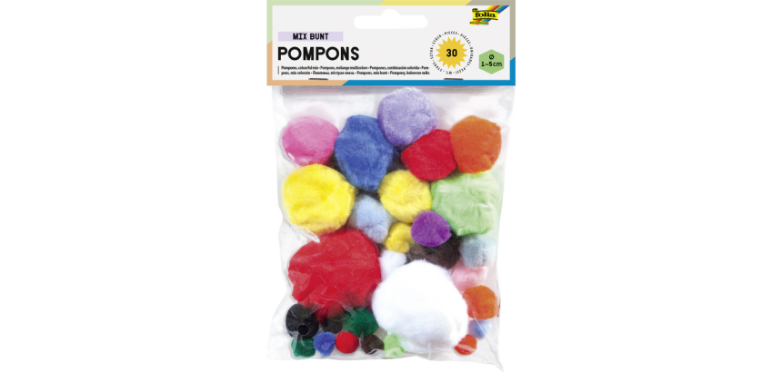 Assorted Pompons Folia 30 pieces assorted colors and sizes