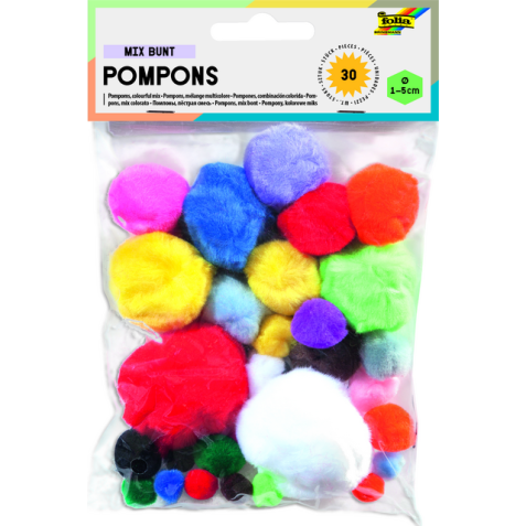 Pompons Folia assorti 30 pièces couleurs et formats assortis