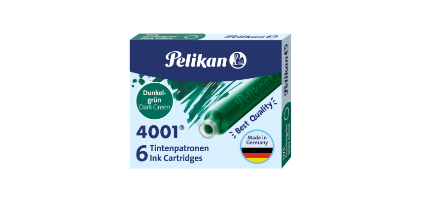 Pelikan 4001 dark green ink cartridge 6 pieces