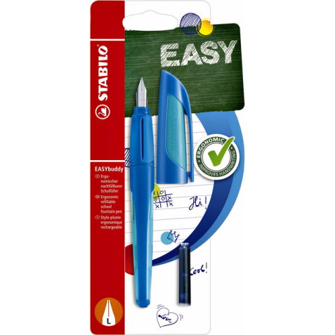 Stylo plume STABILO EASYbuddy bleu foncé/bleu clair gaucher sous blister