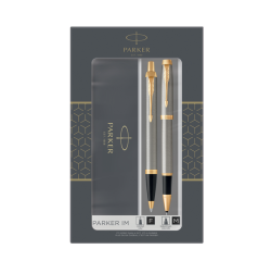 Stylo bille et roller Parker IM Brushed Metal GT Medium 2 pièces