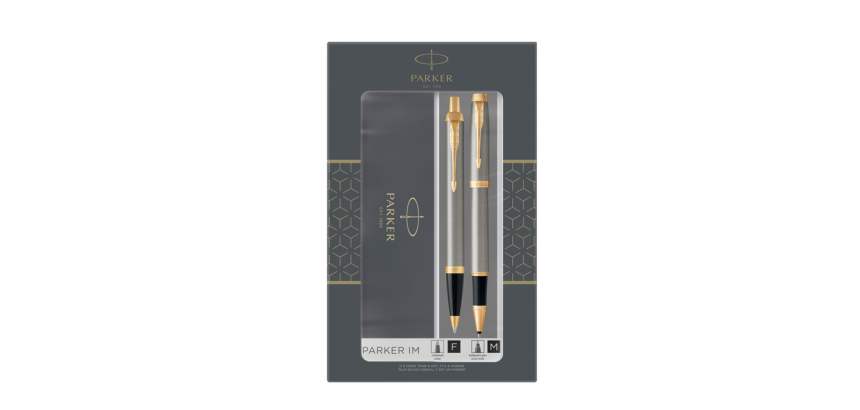 Stylo bille et roller Parker IM Brushed Metal GT Medium 2 pièces