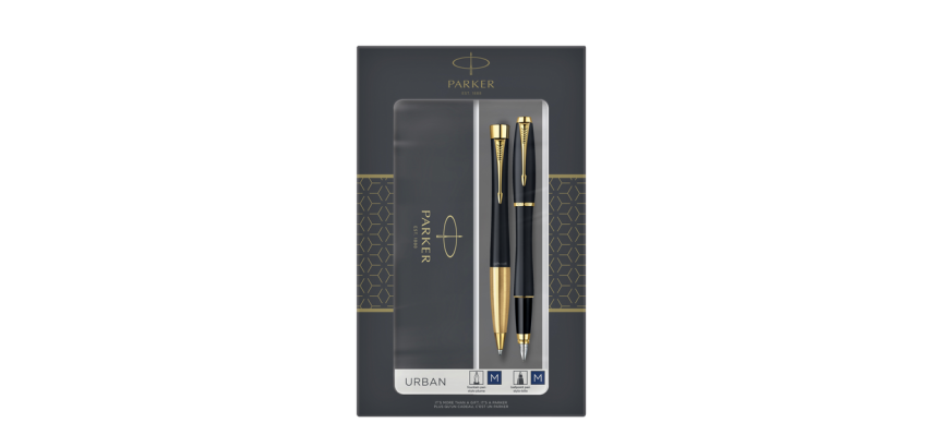 Ballpoint pen and fountain pen Parker Urban Black matt GT Medium 2 pieces