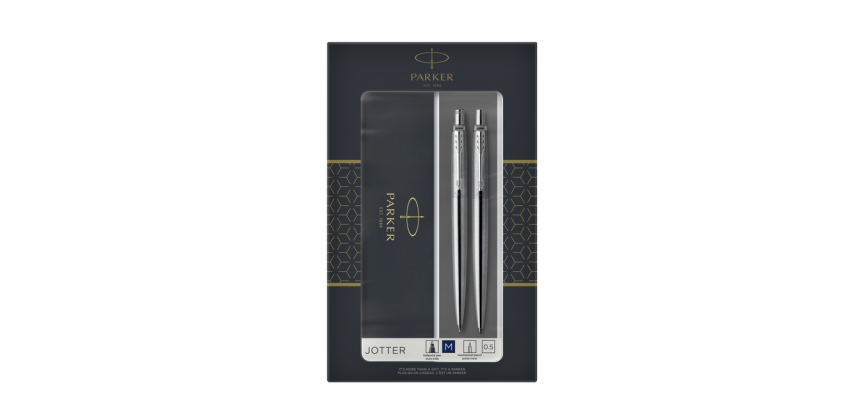 Stylo bille et portemine Parker Jotter Stainless Steel CT Medium 2 pièces