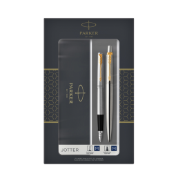 Stylo bille et stylo plume Parker Jotter Stainless Steel GT Medium 2 pièces