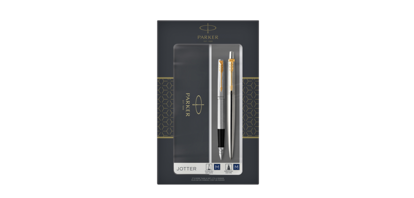 Parker Jotter Edelstahl GT Kugelschreiber und Füllfederhalter Mittel 2 Stück