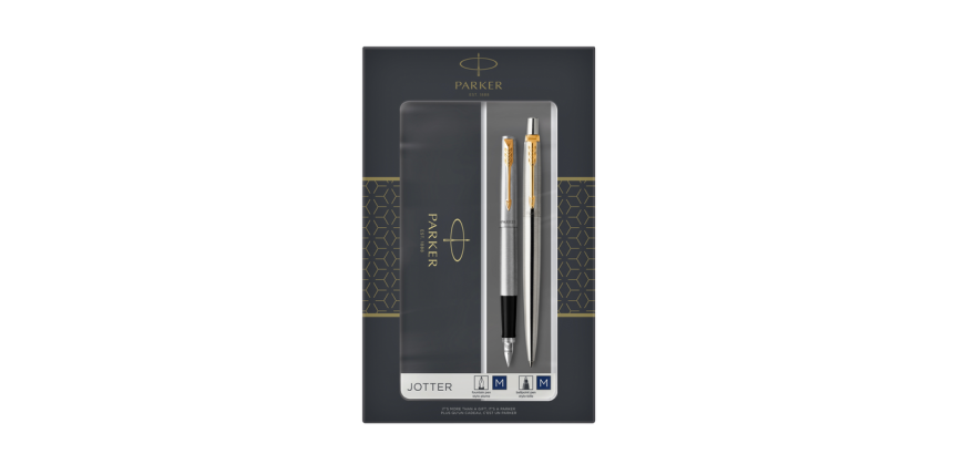 Parker Jotter Stainless Steel GT Medium Ballpoint Pen and Fountain Pen 2 Pieces