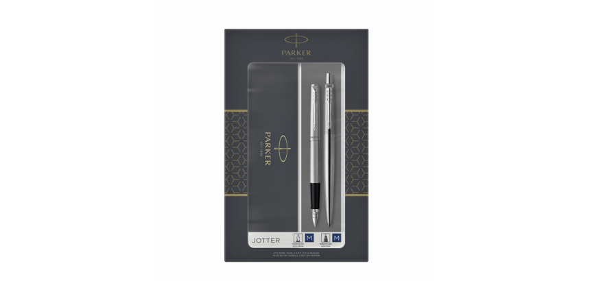 Stylo bille et stylo plume Parker Jotter Stainless Steel CT Medium 2 pièces
