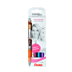 Roller gel Pentel Energel BL77 Medium orange rose bleu clair violet blister 4 pièces