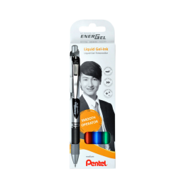 Gelschrijver Pentel BL77 Energel medium zwart-rood-blauw-groen blister à 4 stuks