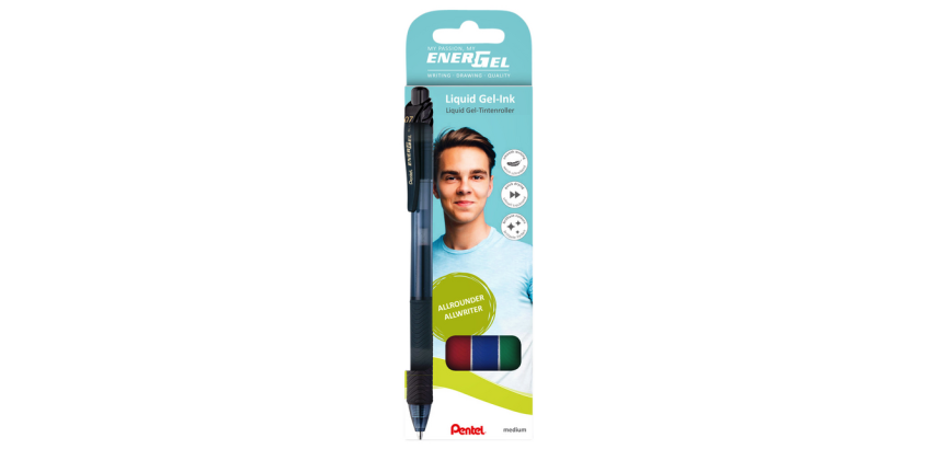 Gelroller Pentel Energel-X BL107 Mittel Schwarz-Rot-Blau-Grün Blister 4 Stück
